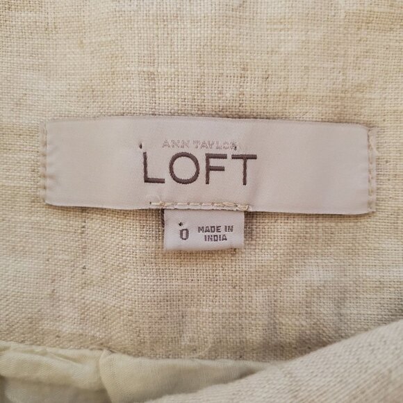 LOFT‎ 0 Beige Linen Skirt Side zip Boho Lace trim Cottagecore Lined - Picture 3 of 11